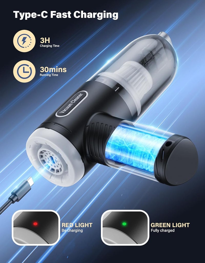 Abanso Car Vacuum Portable Cordless, 20000Pa Handheld Vacuum Mini Vacuum Cleaner High Power with Best Suction Brushless Motor, 4 in 1 2-Speed Air Duster Portable Vacuum for Car Keyboard Pet Hair - Image 3